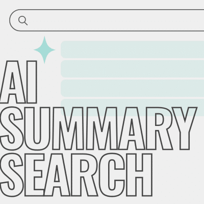 Graphic with search bar image and text ai summary search